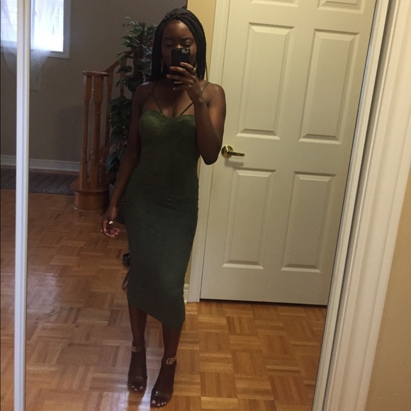 Fashion Nova Rich Like Suede Dress (Olive) - Picture 3 of 3